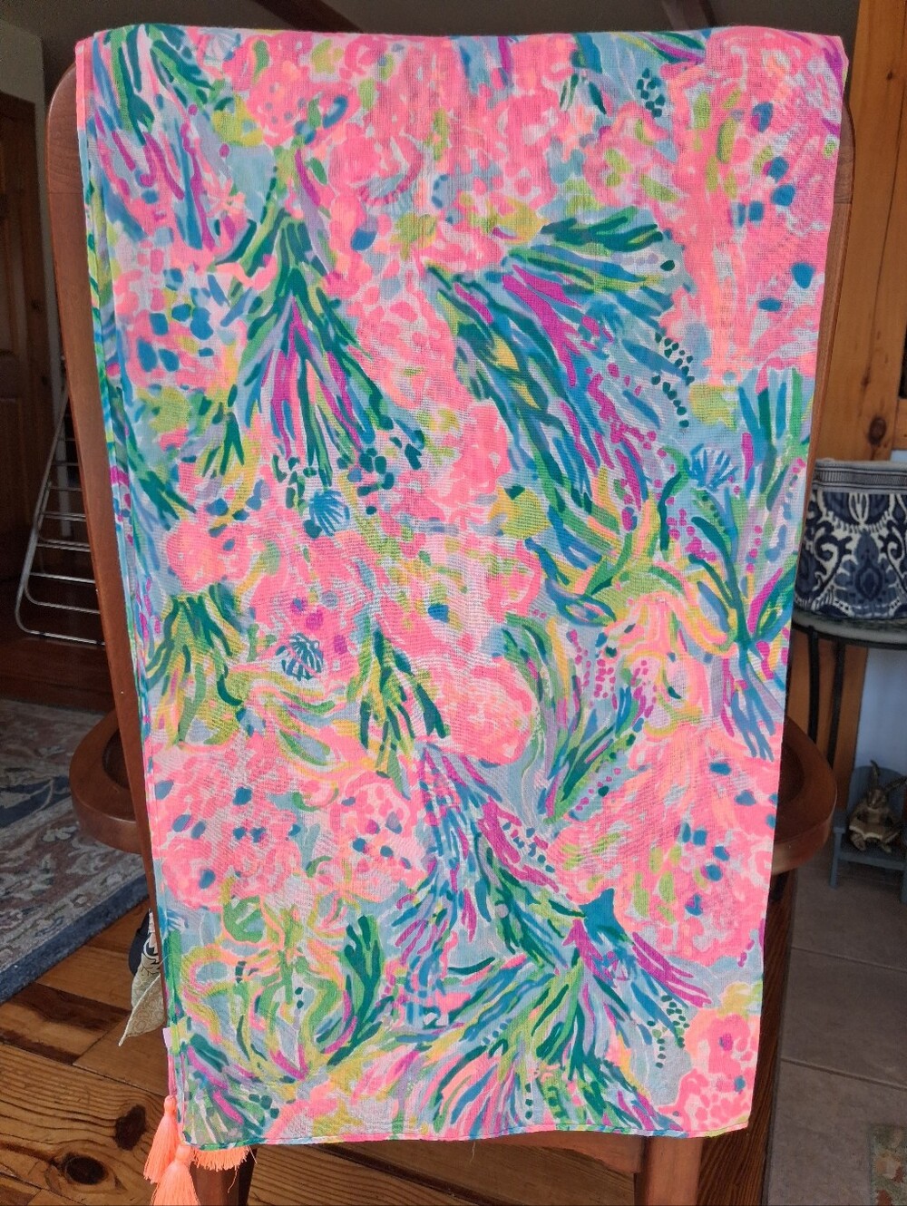 Lilly Pulitzer Resort Scarf/Pareo "Fan Sea Pants" 100% Cotton EUC